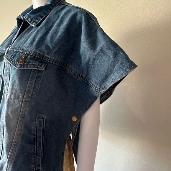 Denim Cloak/Cape Sleeve Cropped Jacket - Picture 3 of 8